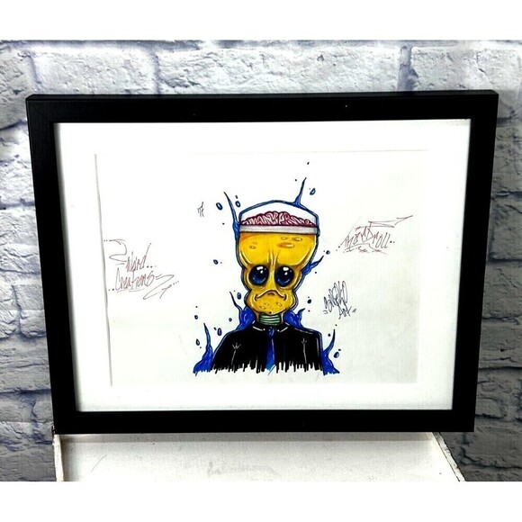 Alien Art Work Weird Creations Original Marker Drawing Signed Matted Framed - Picture 10 of 12